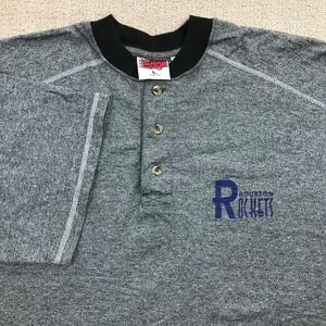 Vintage Houston Rockets Shirt Mens Large Gray Henley Embroidered Tee 90s NBA